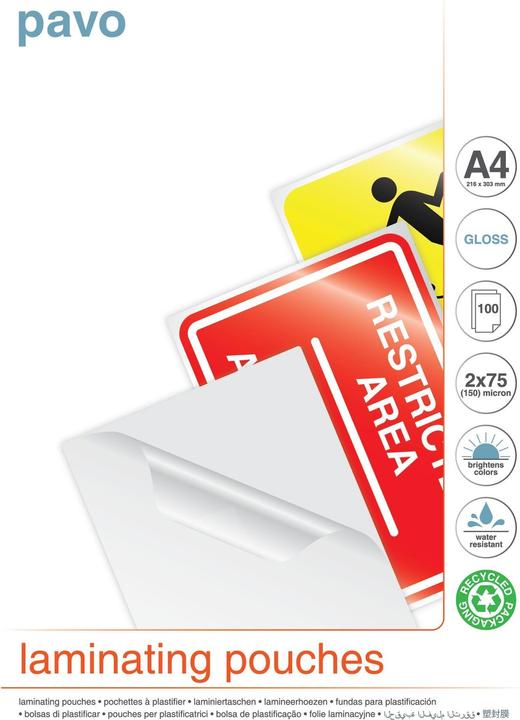 Actual product image pavo Laminating film A4, 75 µm, 100 pieces, Glossy Waterproof (A4, 100 pcs., 75 µm)