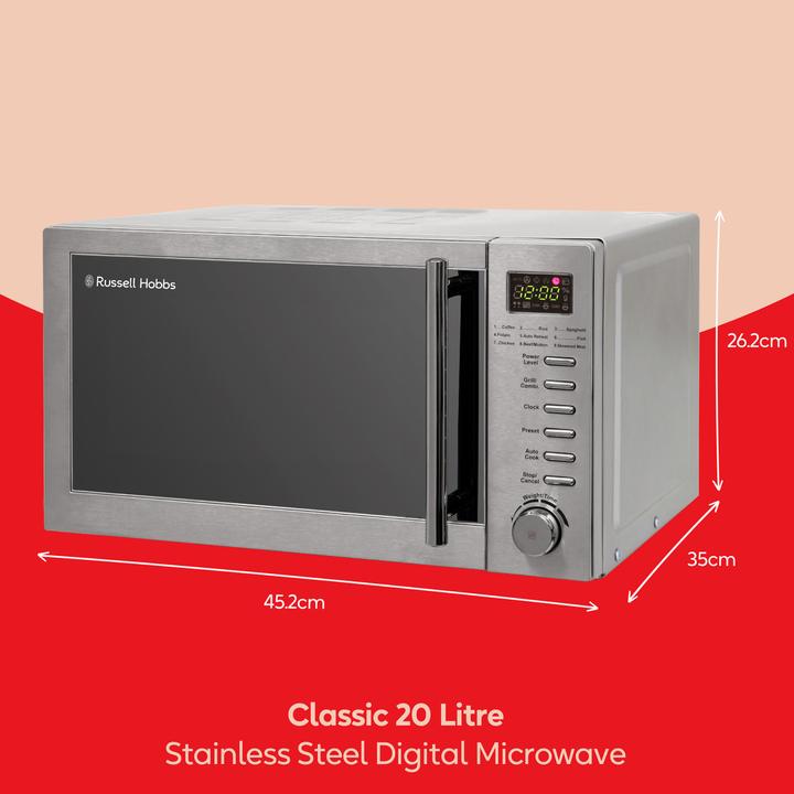 Image du produit Russell Hobbs RHM2031 – 20-Liter-Digitale Mikrowelle mit Grill, Edelstahl (20 l)