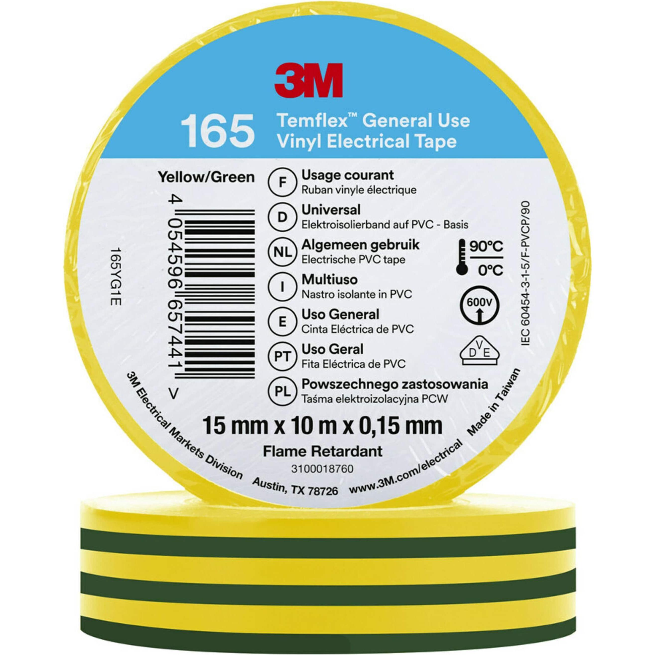 3M, Klebeband, Temflex Vinyl-Isolierband 165, 15 mm x 10 m (15 mm)