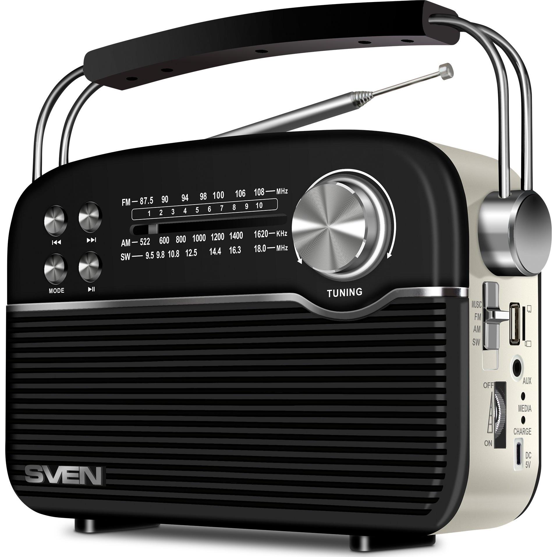 Sven SRP-505 radio przenosne bezprzewodowe (FM, Bluetooth), Radio, Nero