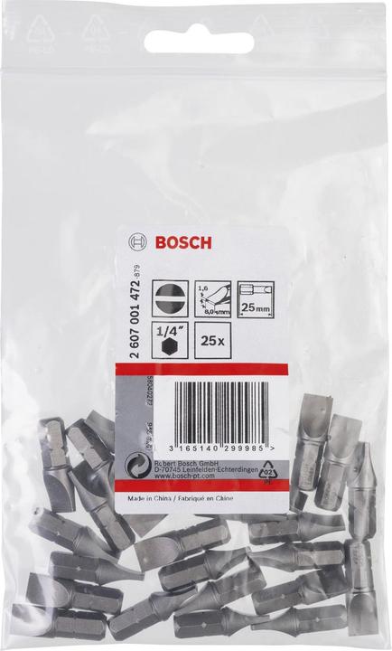 Produktbild Bosch Professional Zubehör Schrauberbit Extra-Hart S 1,6 x 8,0, 25 mm, 25er-Pack (Schraubschlitz)