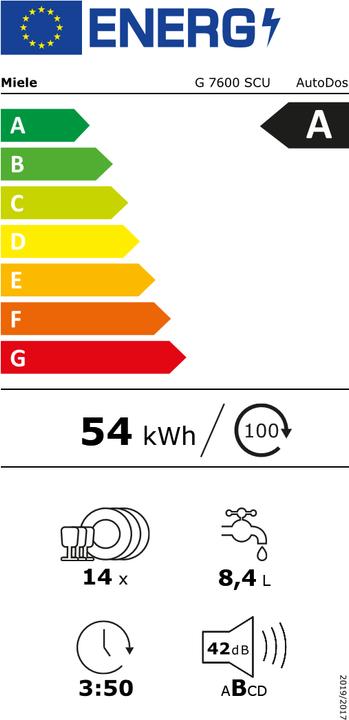 Energie-Label Miele G 7600 SCU ws EB-GeschirrspülerA 60cm Unterbau 40dB 8.4L Schubl. AutoD.
