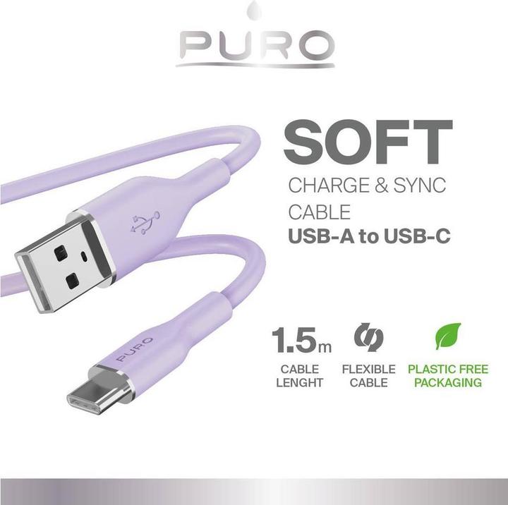 Actual product image Puro ICON Soft Cable - Cable USB-A do USB-C 1.5 m (Tech Lavender) (1.50 m, USB 3.2 Gen 1, 18 W)