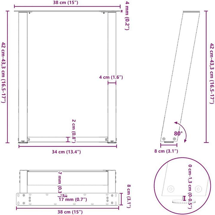 Immagine prodotto vidaXL Gambe del tavolino a U 2 pezzi nero 38x(42-43) cm gamba del tavolo in acciaio