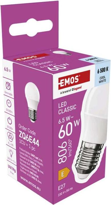 Produktbild Emos LED Lampe Classic Mini Globe / E27 / 6,5 W (60 W) / 806 lm / Kalt-Weiss (E27, 806 lm, 1 x)