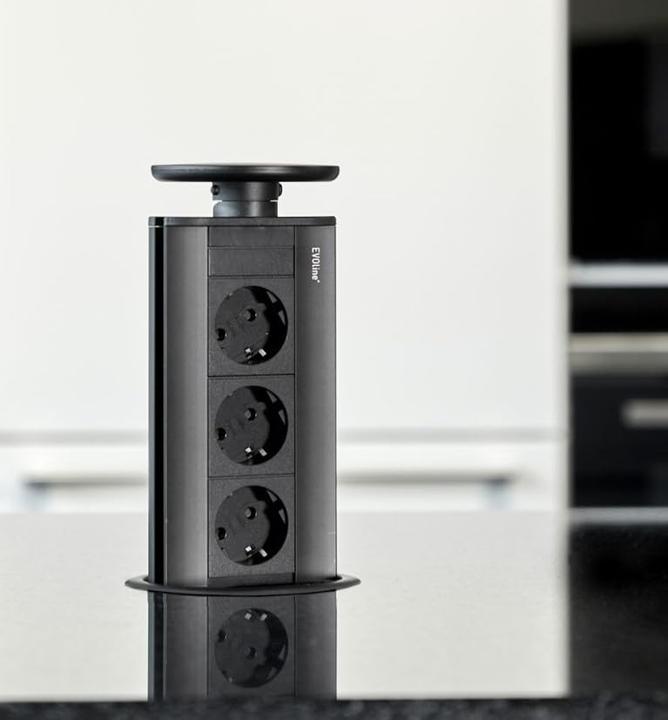 Productafbeelding Evoline Poortcontactdoos-uitvoerelement zwart, 3x Schuko wipdeksel zwart (3 x, CEE 7/3, 3 m)