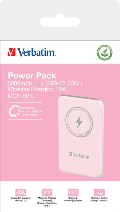 Actual product image Verbatim POWER BANK 5000 ROSE (5000 mAh, 20 W, 18.50 Wh)