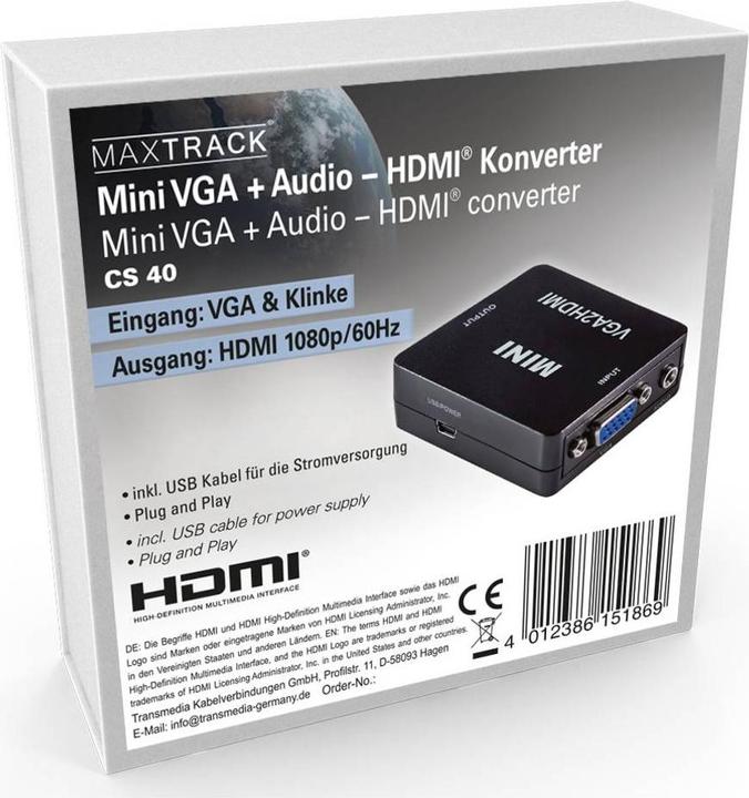 Image du produit Maxtrack CS40L Adaptateur VGA / HDMI (1x VGA femelle, prise jack 3.5 mm - 1x HDMI (HDMI, VGA)