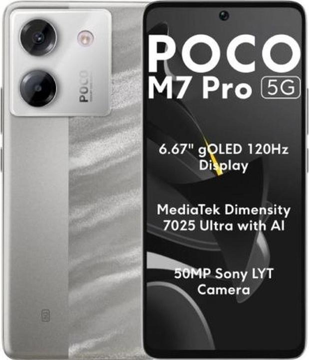 Actual product image Xiaomi Poco M7 Pro 512GB Silber (512 GB, Silver, 6.67", Hybrid Dual SIM, 5G)