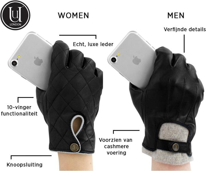 Productafbeelding Uunique Lederen Touchscreen Handschoenen - Heren (maat L/XL) (L, XL)