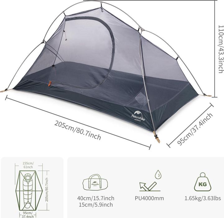 Actual product image Naturehike Cycling (Dome tent, 1.70 kg, 1 person)
