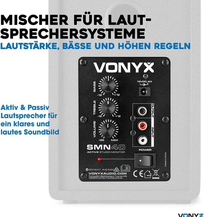 Produktbild Vonyx Studiomonitore SMN40B Paar Schwarz (Aktiv, Paar, 1x 100 W)