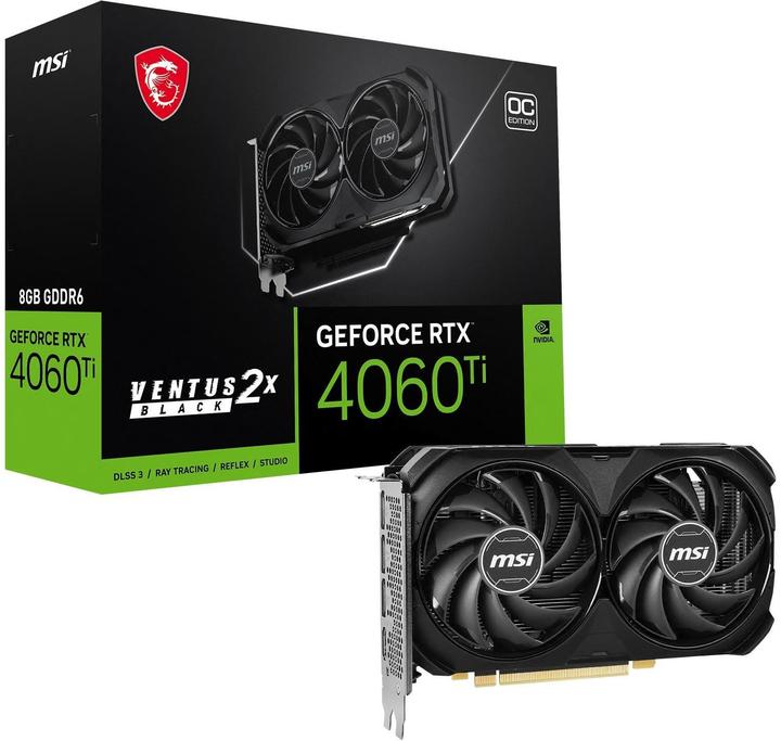 Actual product image MSI GeForce RTX 4060 Ti Ventus 2X Black 8G OC, 8192 MB GDDR6 (8 GB)