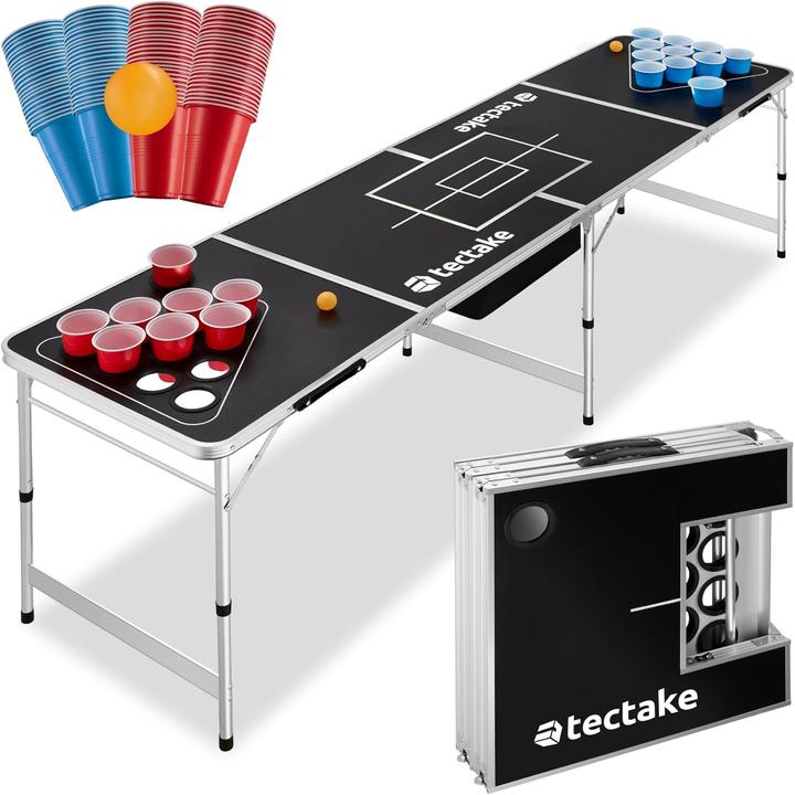 tectake Bierpong Tisch mit Bechern und Bällen, klappbar (2 - 6 Giocatori)