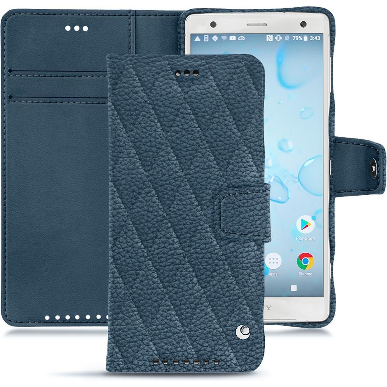 Noreve Lederschutzhülle Wallet (Sony Xperia XZ2), Smartphone Hülle, Blau