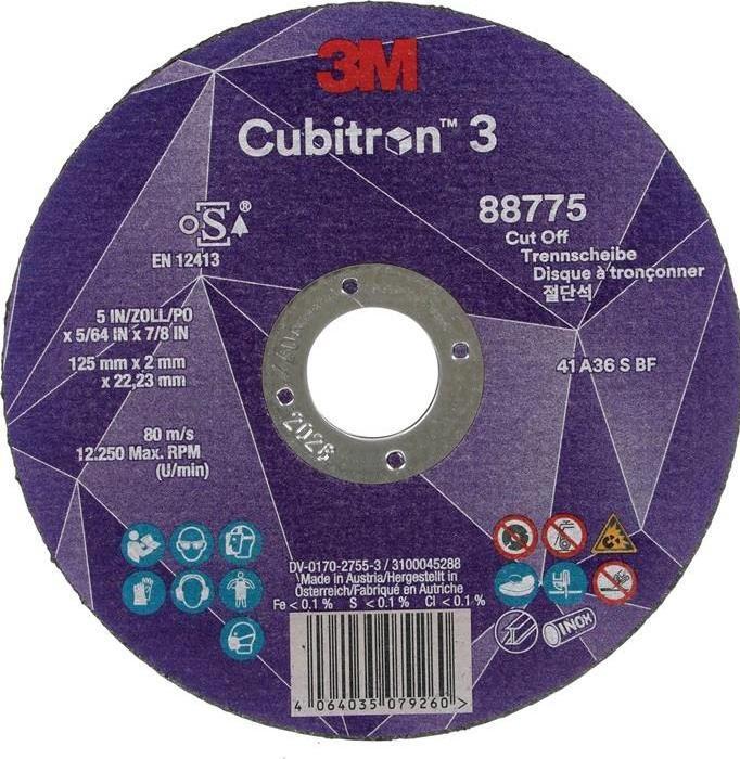 Immagine prodotto 3M Disco da taglio Cubitron™ 3 D125x2mm diritto ™ Cubitron™ 3 foro 22,23 mm