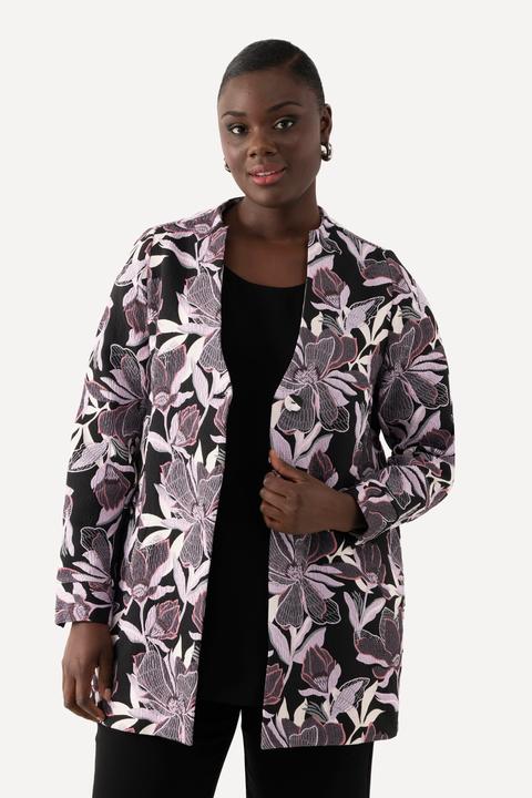 Image du produit Ulla Popken Veste Jacquard motif fleurs, col calice et encolure en V (46, 48)