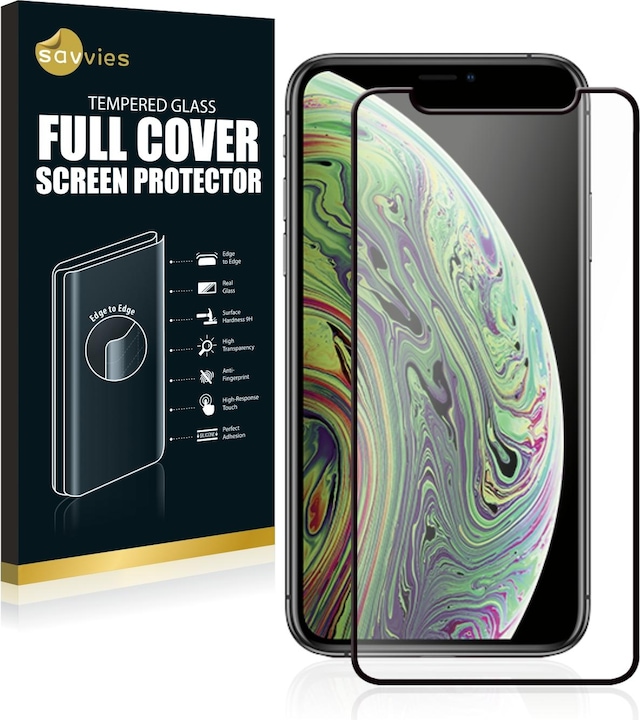Savvies Protezione dello schermo in vetro blindato a schermo intero (1 Pezzo/i, Apple iPhone XS)