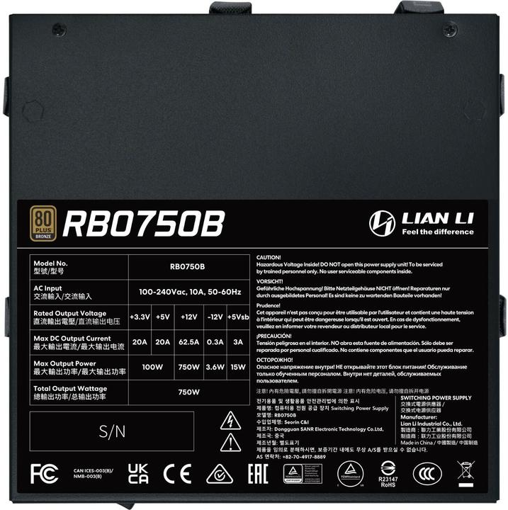 Produktbild Lian-Li RB Series 80 PLUS Bronze Netzteil, teilmodular, PCIe 5.1, ATX 3.1 - 750 Watt, schwarz (750 W)