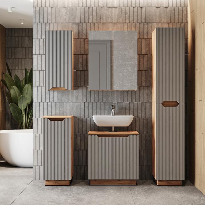 Actual product image Vicco Waschbeckenunterschrank Lotta, Eiche/grau gestreift, 59.8 x 62.1 cm mit 2 Türen (59.80 x 32 x 62.10 cm)