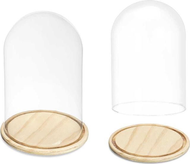 Giftdecor dôme en verre avec base en bois 20 diamètre x 30cm (22 x 22 x 30 cm)