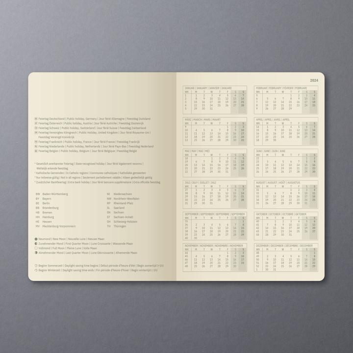 Nutritional values and ingredients Sigel Monthly calendar 2024 C2485 black, 2S/1M, SC, 140x93x5mm (A6, Soft cover, German)