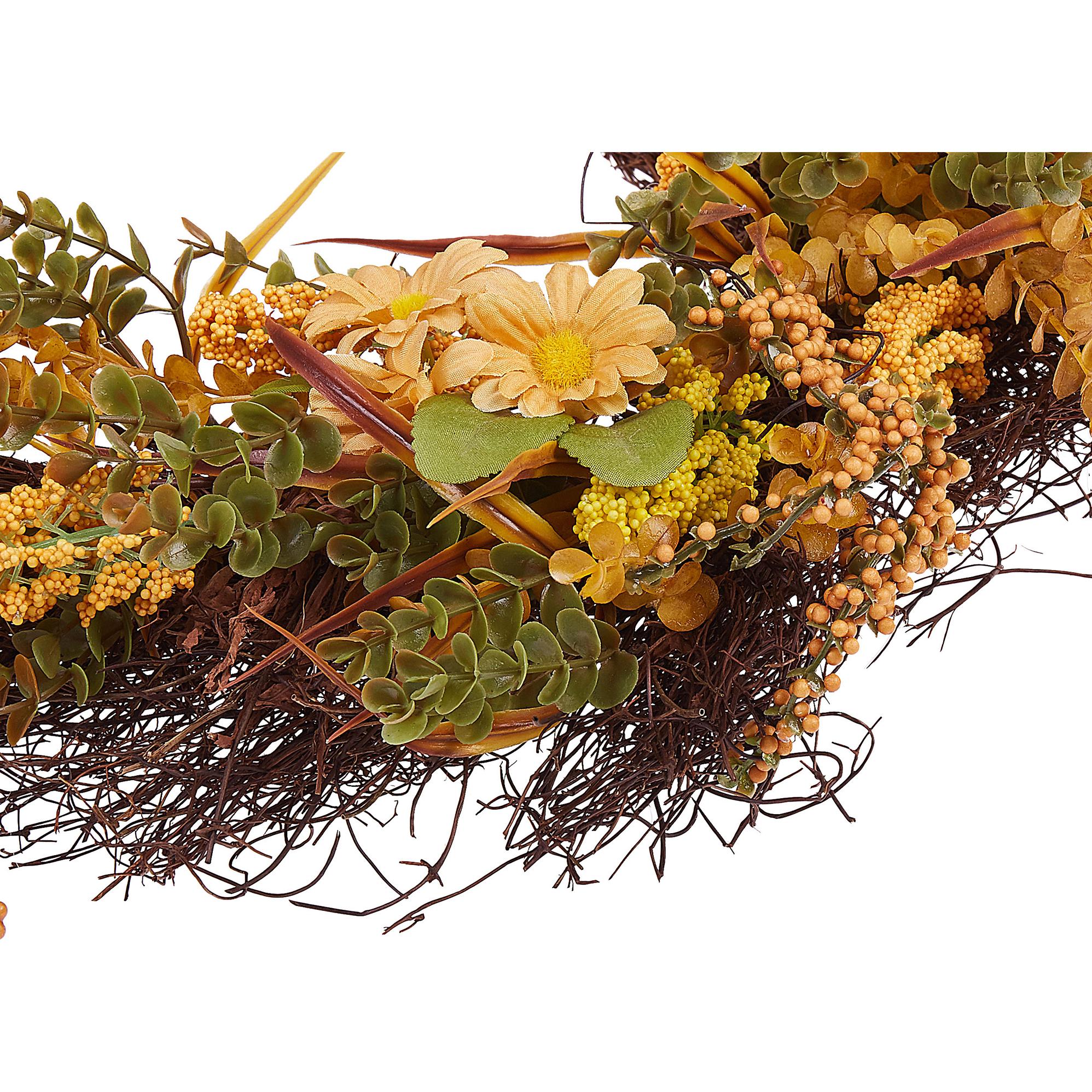 Beliani, Wanddeko, Türkranz orange / grün mit Kunstblumen ø 50 cm ADEJE (50 x 10 cm)