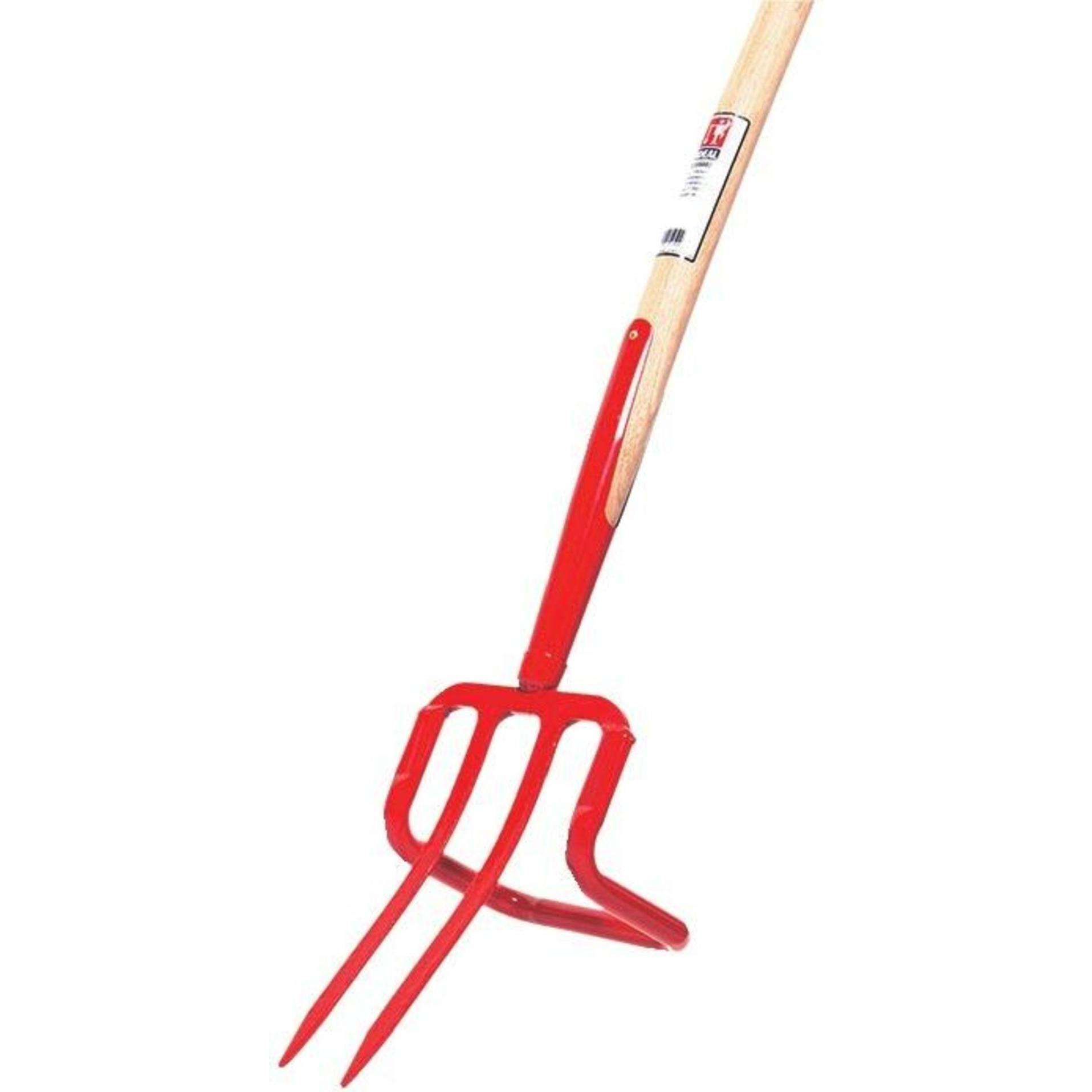Idealspaten, Utensile giardinaggio, Weeder 2 denti a baionetta con manico rosso luce cenere manico a T 85 cm