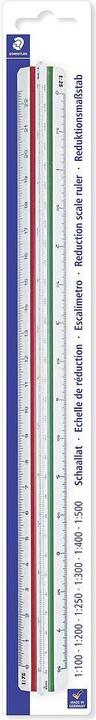 Actual product image Staedtler Triangular scale Mars 561 98-4BK, white plastic, coloured gouges, embossed graduation (33 cm, Plastic)