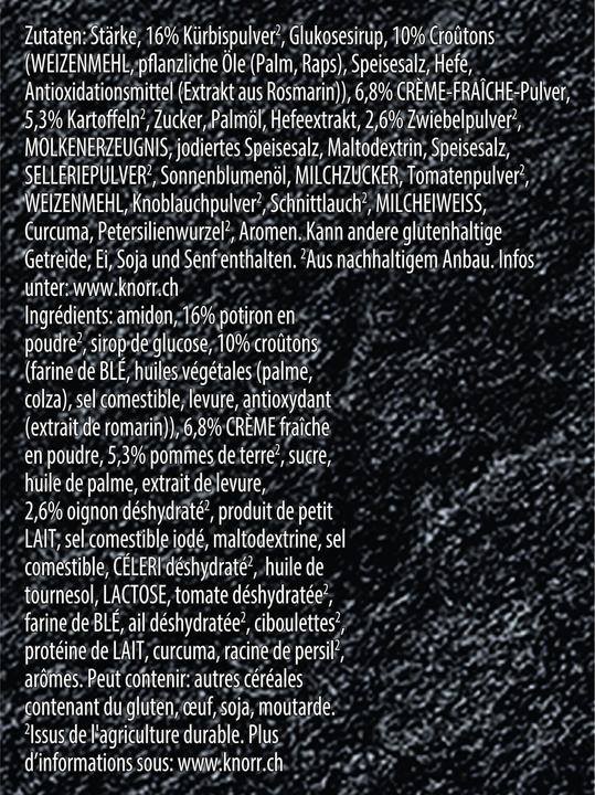 Nutritional values and ingredients Knorr Suprême Quick Soup