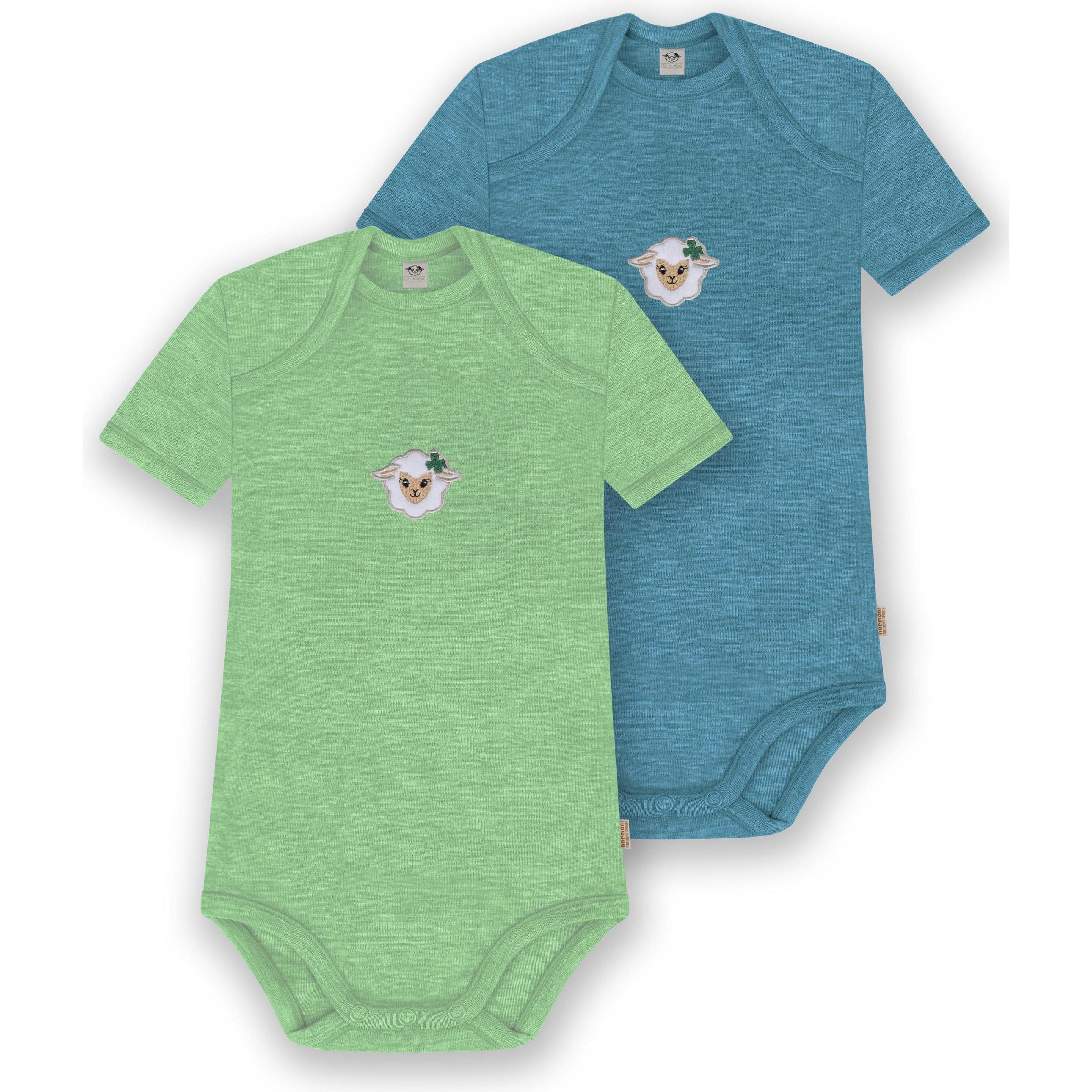 Normani, Herren, Body, 2er Set Baby Merino Body Kurzarm „Tauranga" - 9297, Grün, (62)