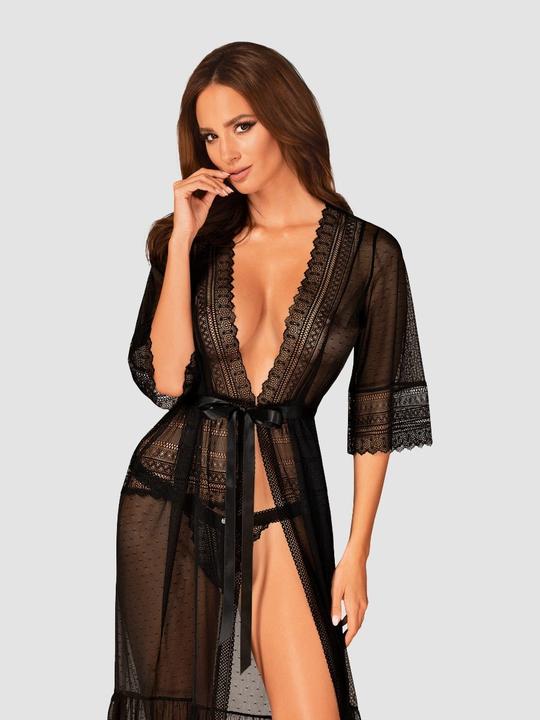 Actual product image Obsessive Long dressing gown with dots and lace (L, M)