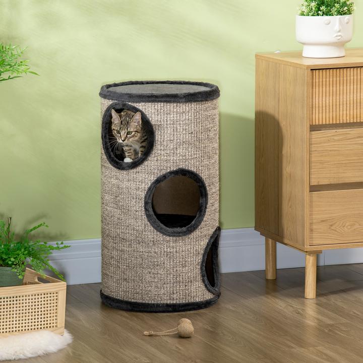 Actual product image PawHut Scratching bin with 3 caves (70 cm, Grey)