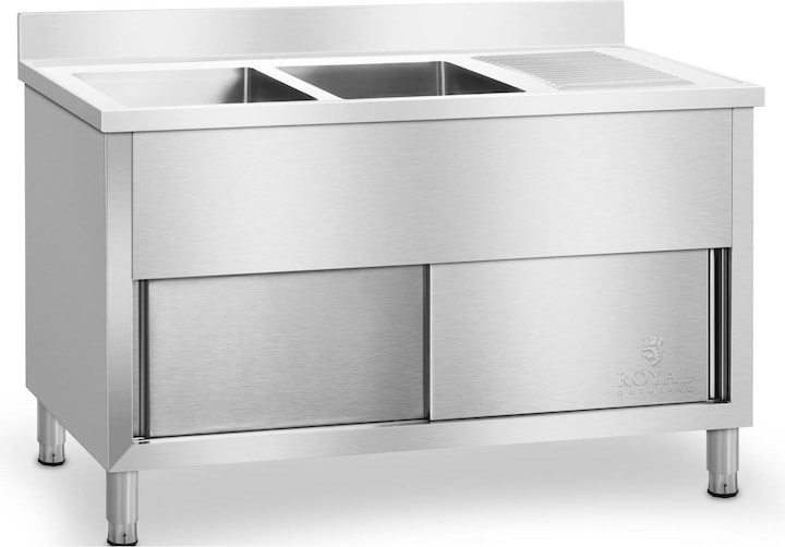 Produktbild Royal Catering Spülschrank Edelstahl Doppel Küchenspüle Edelstahlspültisch Spüle Schiebetüren (64 cm, 140 cm)