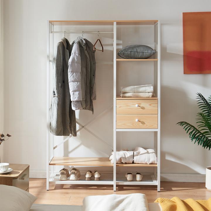 Produktbild En.Casa Garderobenständer Larem 180x120x40 cm Weiss/Eicheoptik