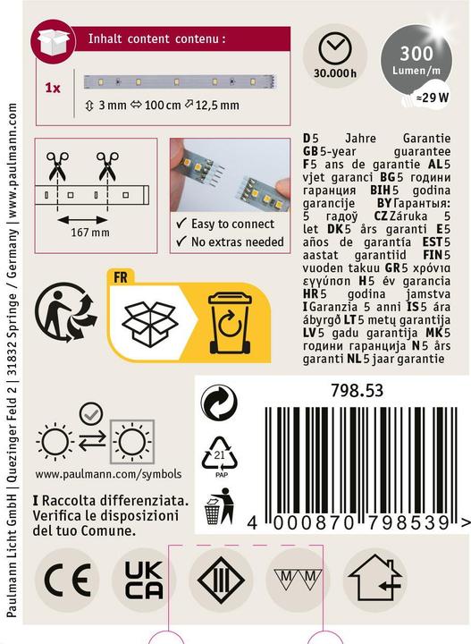 Image du produit Paulmann MaxLED 250 Stripe (Blanc chaud, 100 cm, Intérieur)