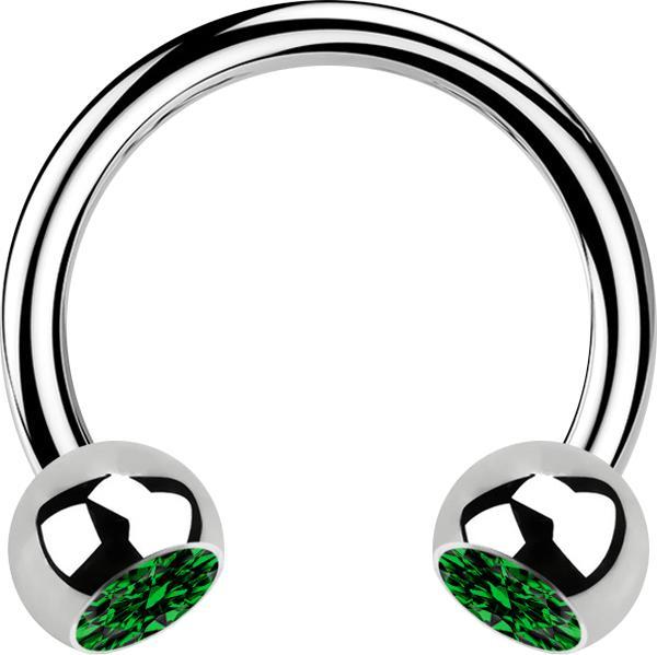 Produktbild Star Piercing Micro Circular Barbell silber mit zwei Kugeln Kristall grün (Chirurgenstahl 316L)