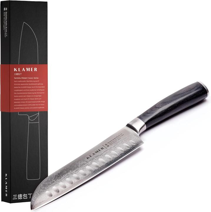 Image du produit KLAMER Santoku Damastmesser 18 cm Kochmesser (18 cm)