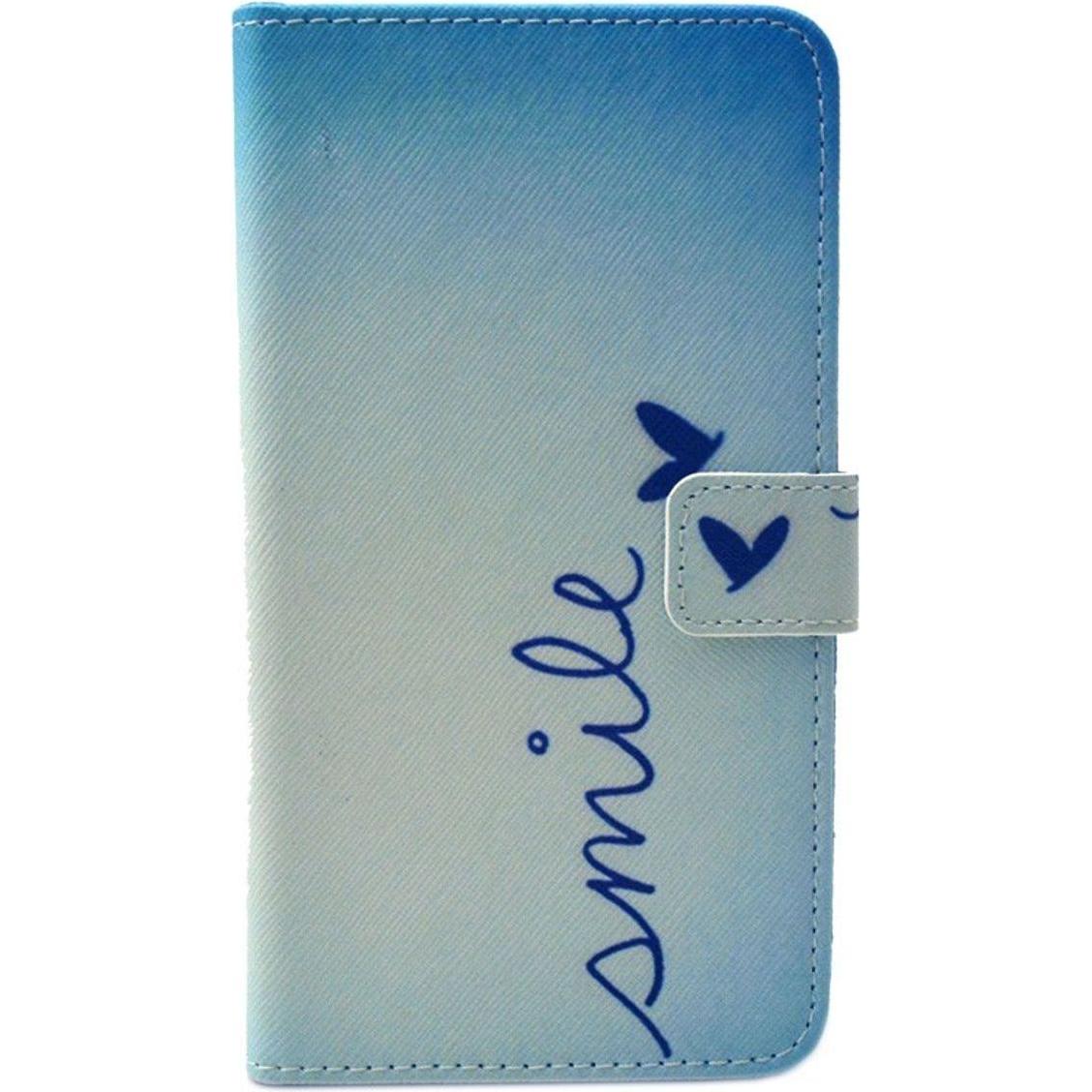 Thumbnail - König Design Handyhülle Tasche für Handy Samsung Galaxy E7 Schriftzug Smile (Samsung Galaxy E7), Smartphone Hülle, Blau