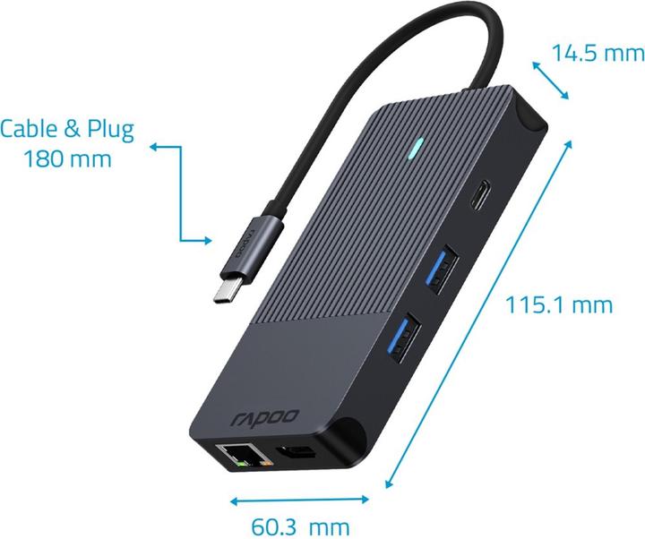 Produktbild Rapoo USB-C Multiport Adapter 10-in (USB-C, 10 Ports)