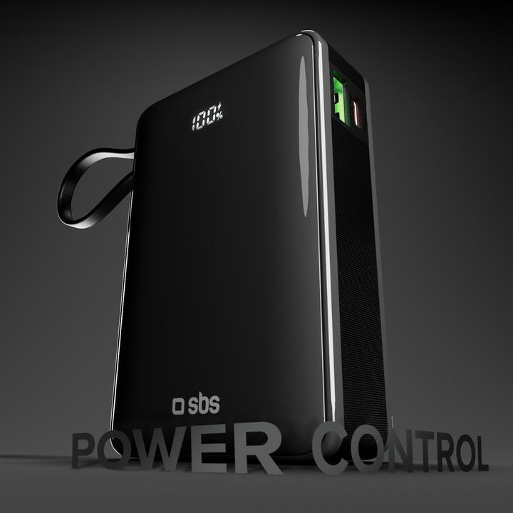 Productafbeelding SBS Powerbank 20.000mAh 20W PD LCD USB-C kabel zwart (20000 mAh, 20 W)