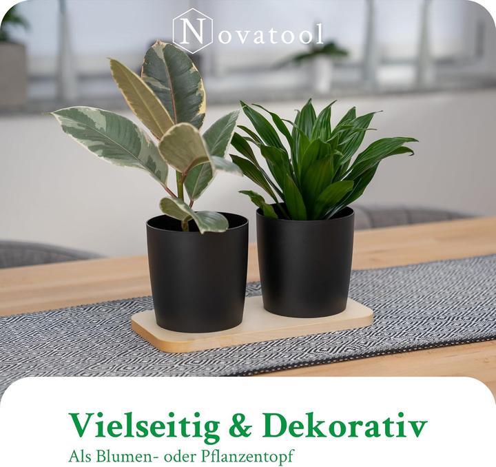 Actual product image Novaliv Stilvolle Kräuterstation 2er Set mit Holzunterlage und 2 Kräutertöpfe für Jede Fensterbank (29 x 14 x 14.50 cm)