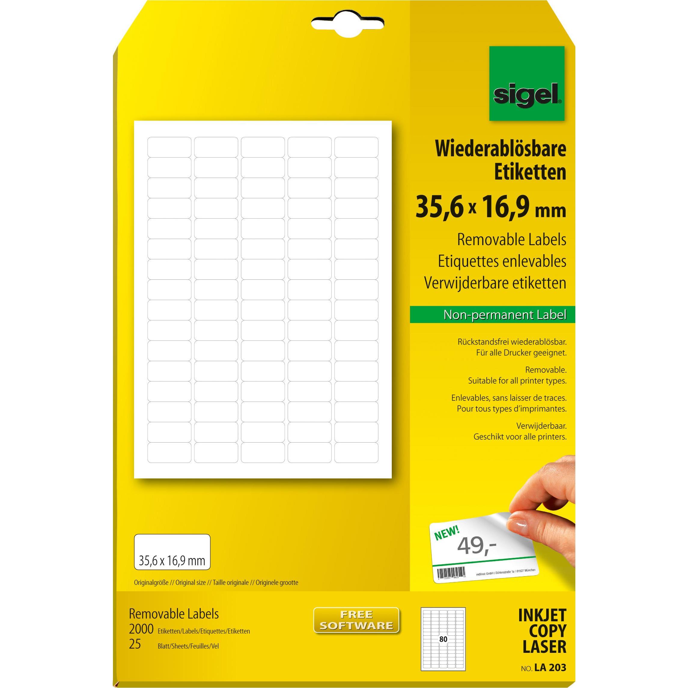 Sigel, Etiketten, Wiederablösbare Etiketten