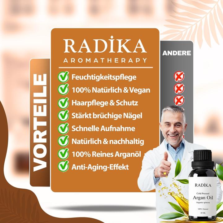 Image du produit Radika Huile d'argan, pressée à froid, 100% pure, BIO, naturelle, 30 ml (Huile pour le corps, 30 ml)