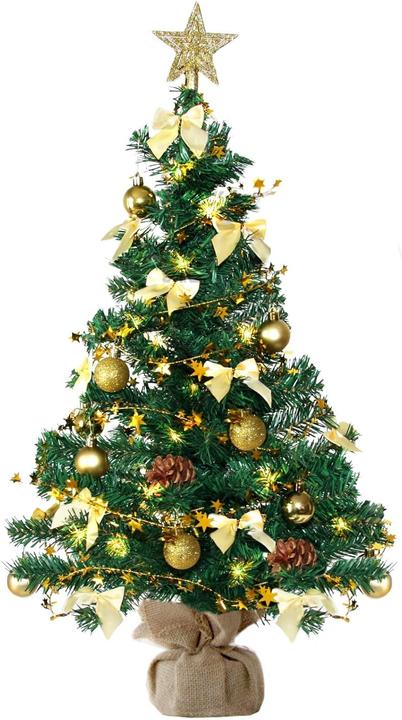 Baunsal Künstlicher Weihnachtsbaum mit Deko & LED-Lichterkette (60 cm)