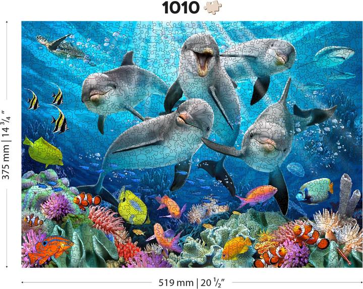 Actual product image WoodenCity WOODEN CITY Happy Dolphins 1000 Wooden Puzzle Jigsaw Puzzle with unique shapes (1000 pieces)