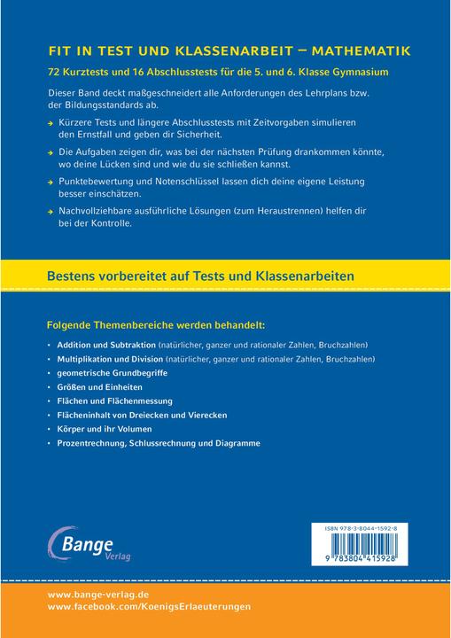 Immagine prodotto Fit in Test und Klassenarbeit Mathematik 5./6. Klasse Gymnasium (Tedesco, Christine Kestler, 2017)