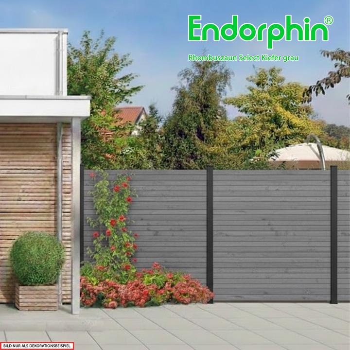 Produktbild Endorphin Rhombuszaun Kiefer grau 5 Element 180x180cm 6 anthrazit Pfosten 7x7x235cm