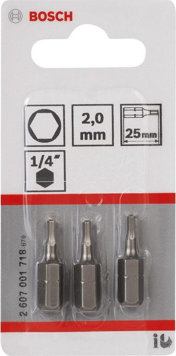 Produktbild Bosch Professional Zubehör Schrauberbit Extra-Hart HEX 2, 25 mm, 3er-Pack (Innensechsrund TX)