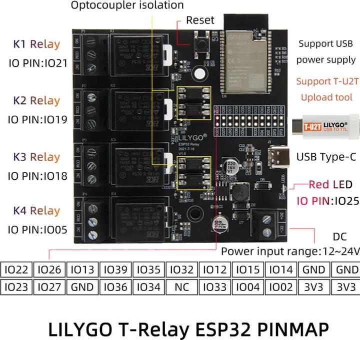 Actual product image Lilygo TTGO T-Relay ESP32 Dev Board with 4x 5V DC Relay